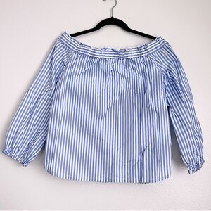 Crew Blue and White Striped Off-Shoulder Blouse